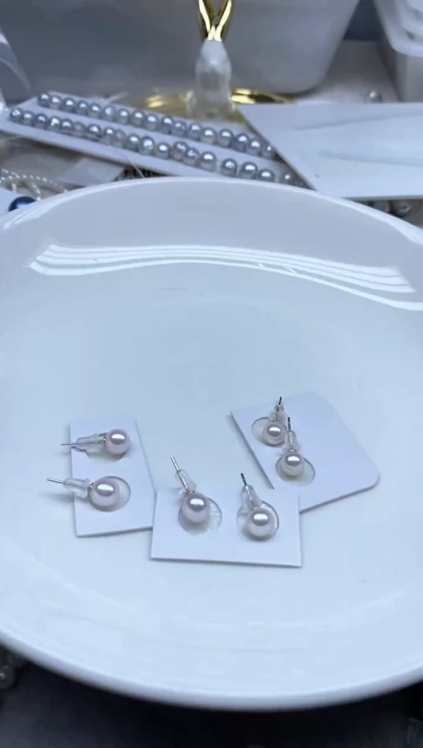 银S925镶嵌耳饰海水珍珠6-7发1对