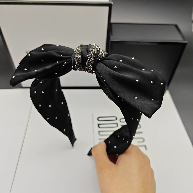 新款轻奢气质水钻双层蝴蝶结发箍高颅顶头箍显脸小发卡洋气发饰品
