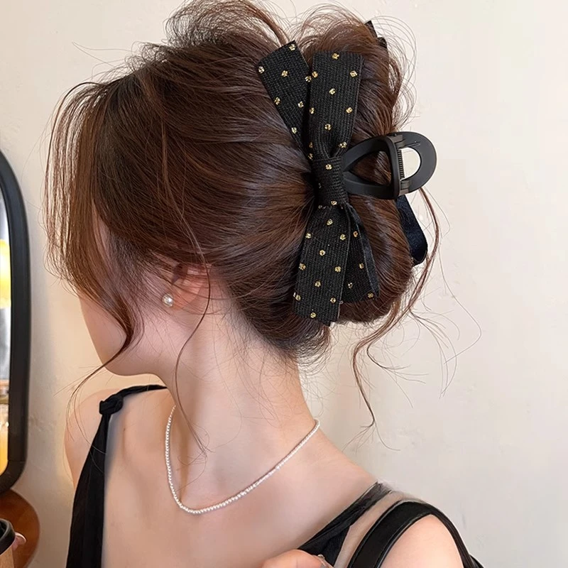 气质磨砂蝴蝶结发夹抓夹女高级感2025新款后脑勺鲨鱼夹发量大头饰