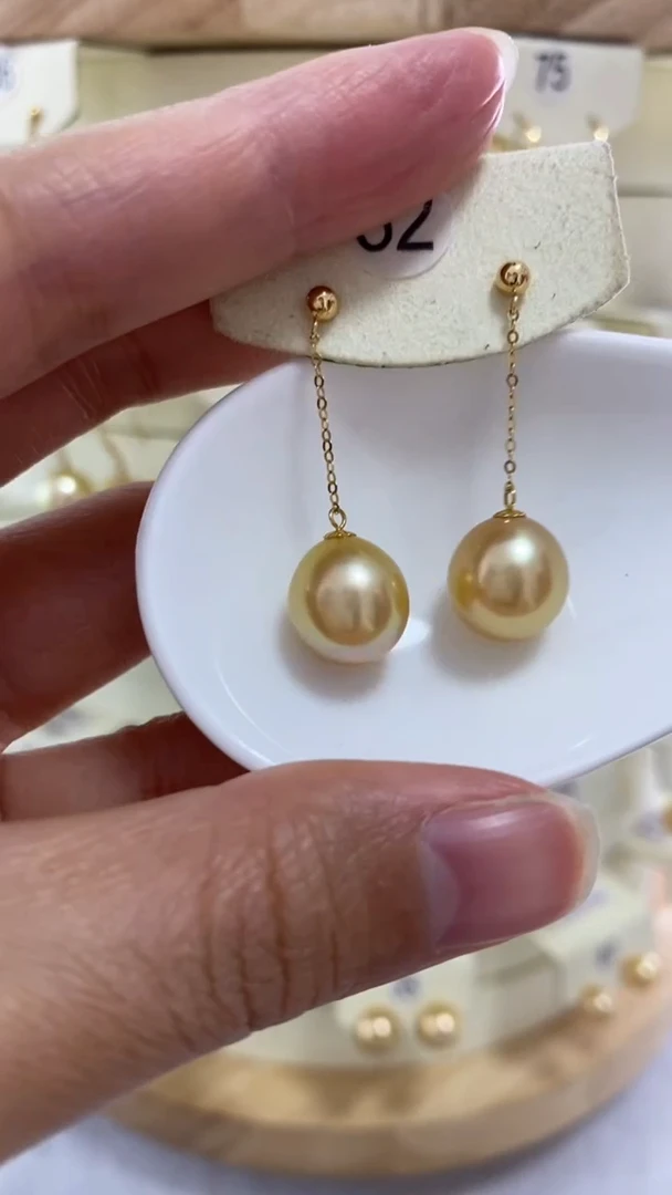 【闪购商品】海水珍珠耳饰18K金镶嵌金珠10-11mm