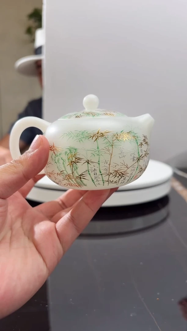 摆件璨石美学竹节描金壶摆件