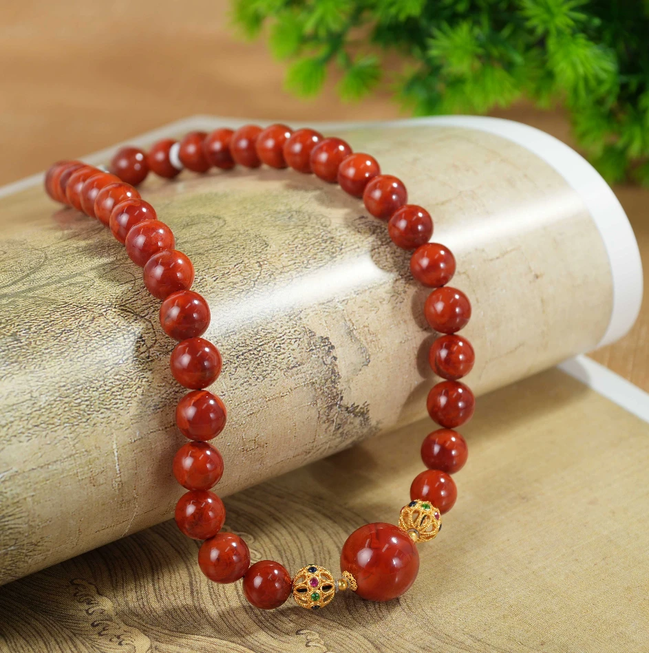 【老掌柜讲珠宝】18K南红项链/妈妈链/约19mm/12mm S051226