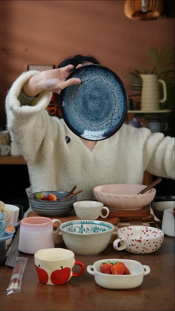 瓷片8英寸窑变蓝色麻点盘 微瑕 凑满20发货