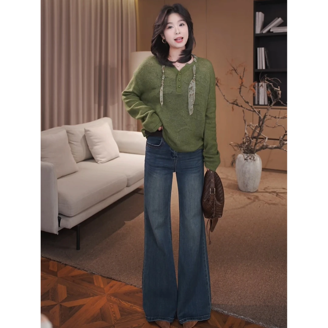 广州琴姐【森语向阳】琥珀流光风时尚丝带长袖针织衫毛衣女秋季9794