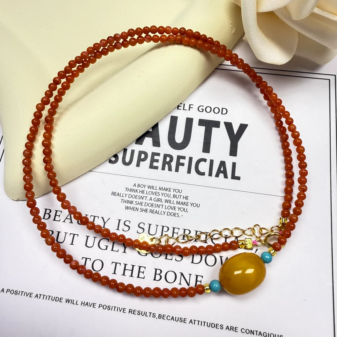 中式风南红玛瑙项链小米锁骨链时尚百搭