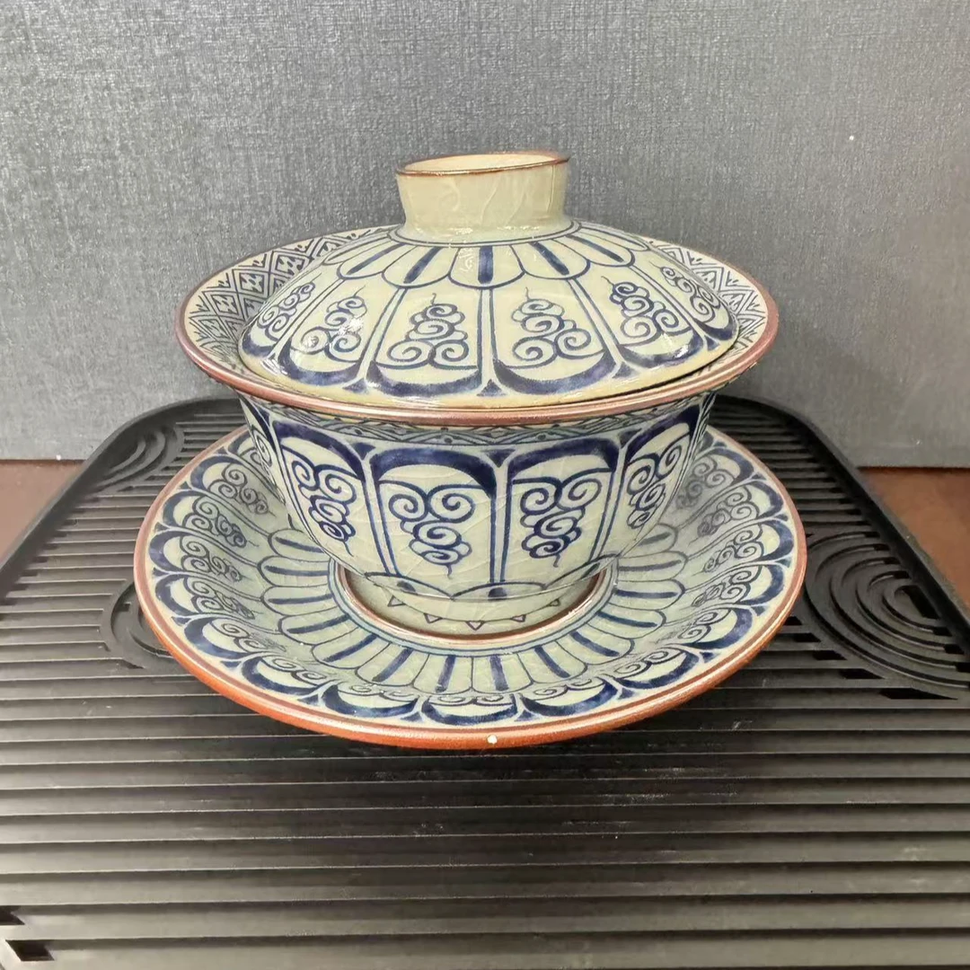 景德镇青花宝相三才盖碗中国风家用盖碗壶承高端茶具高温烧制而成