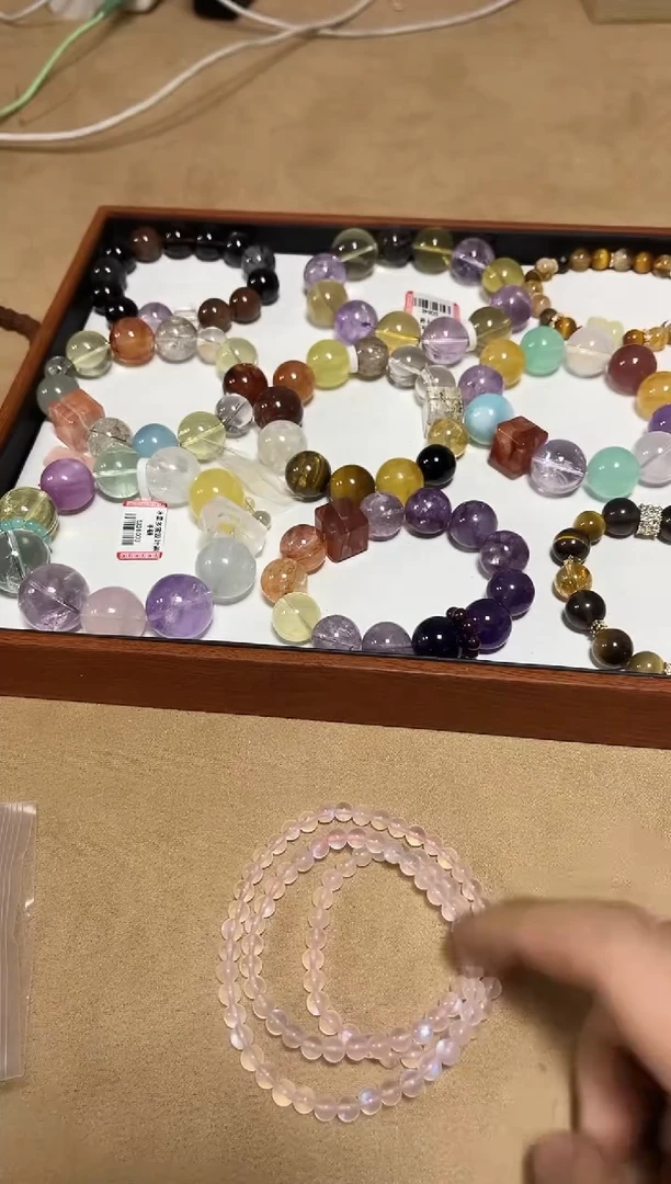 未镶嵌手链水晶24-44粉月光三圈