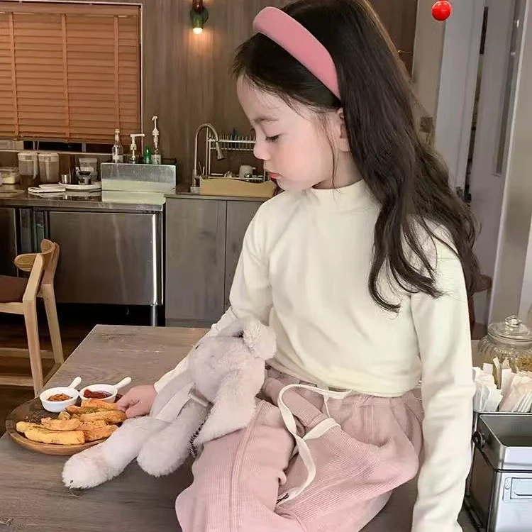 女童秋冬季时尚纯色圆领贴肤高弹力保暖百搭休闲打底衫32172