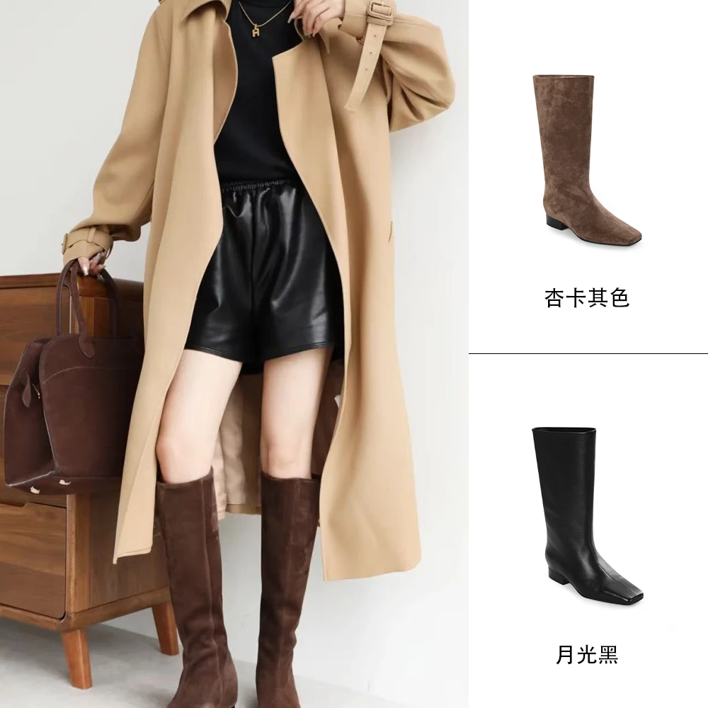 MANIKA GUAN新款25秋冬爆款长筒骑士长靴子真皮粗跟时尚MK2077122