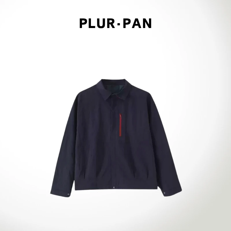 PLUR·PAN格子拼接翻领褶皱下摆百搭外套