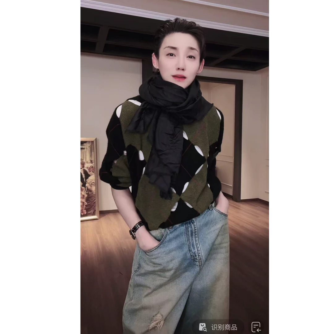 绿色拼接镂空 山羊绒 羊绒衫针织衫 MY0620