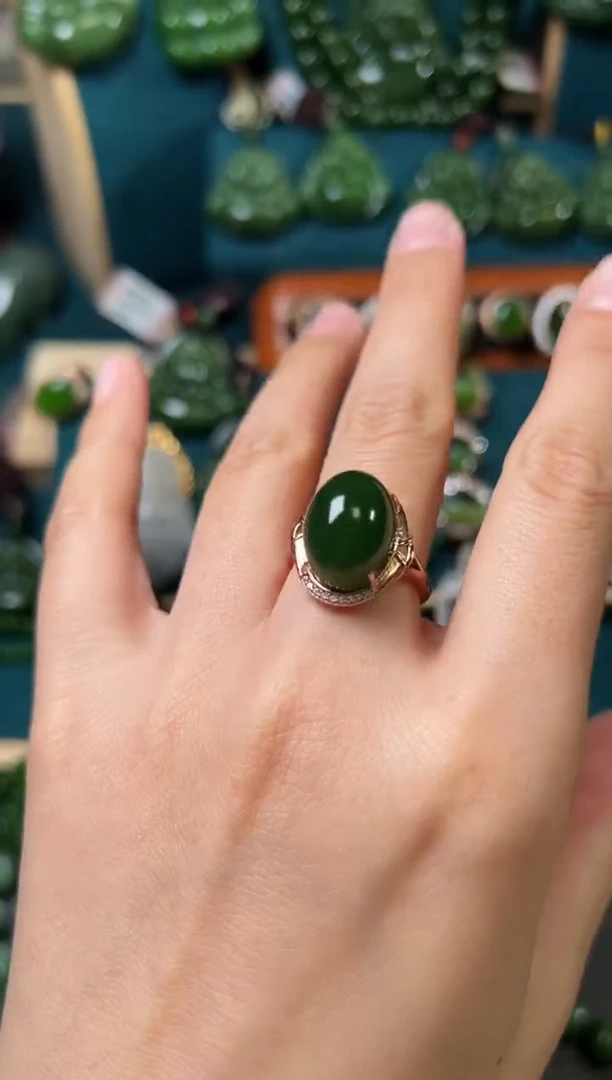 【闪购商品】和田玉（碧玉）戒指银S925镶嵌碧玉