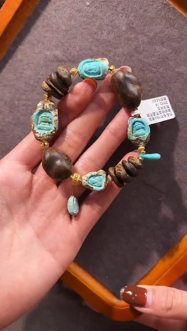 18K金镶嵌绿松石手链宝宝佛手链