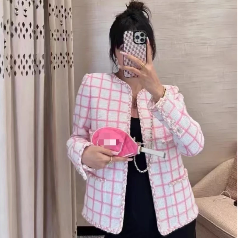 【白姐严选】—【少女粉】069—粉色格纹小香风外套