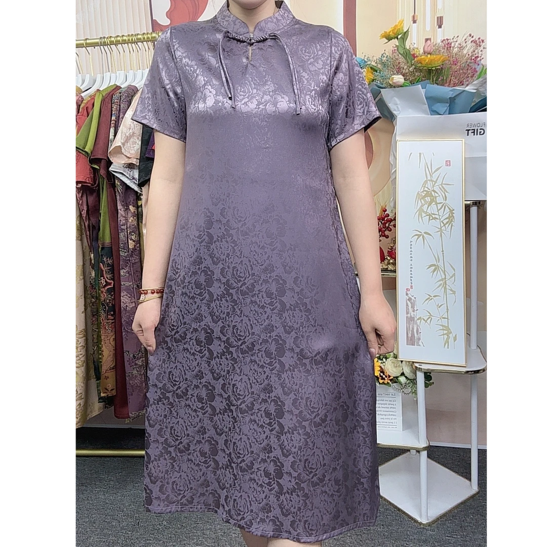 【立领蔷薇】2025新款妈妈装洋气显瘦中长款显瘦遮肚连衣裙