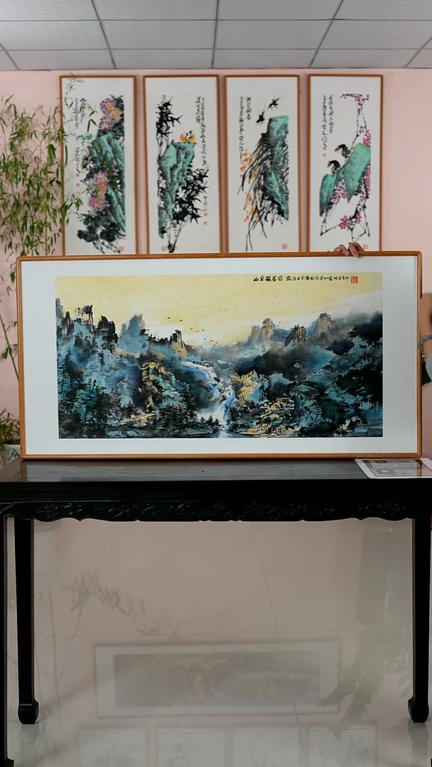 国画王学田《山谷雅居图》手绘带框122*62厘米