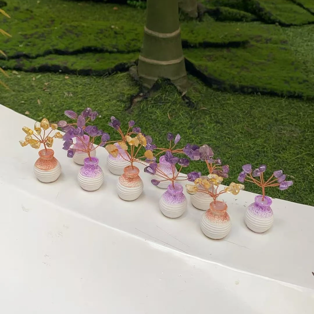 M1【七月推荐】办公室招财车载装饰摆件迷你水晶发财树多样性发货