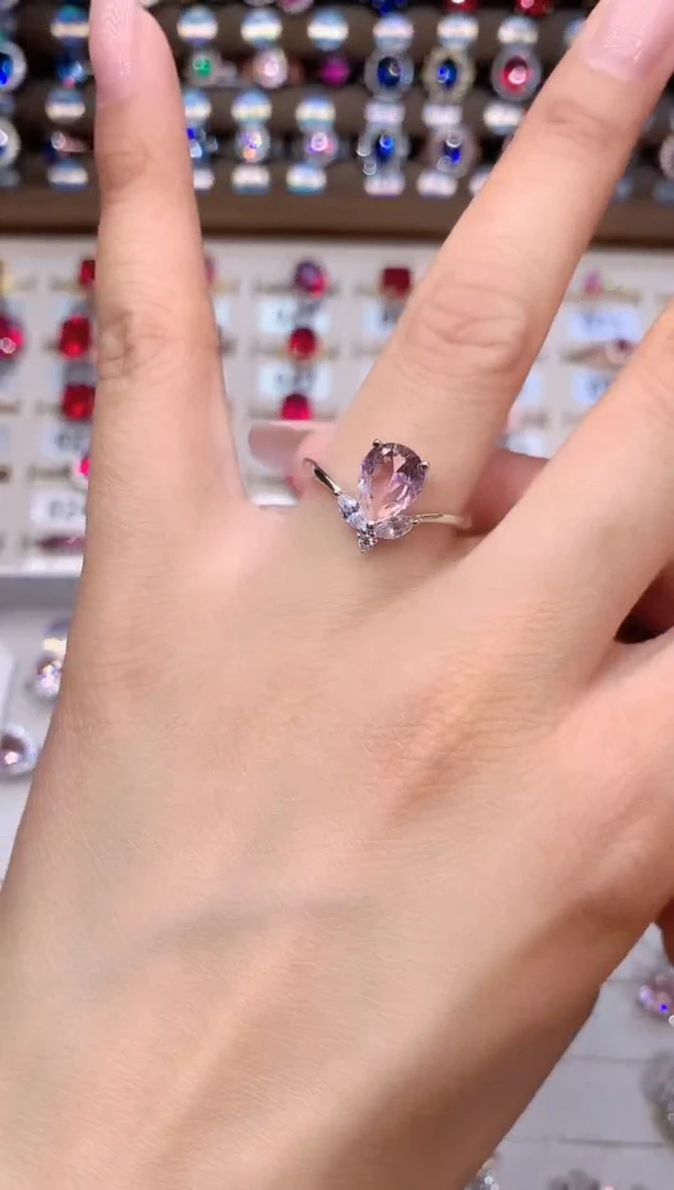 绿柱石（摩根石）戒指银S925镶嵌银色