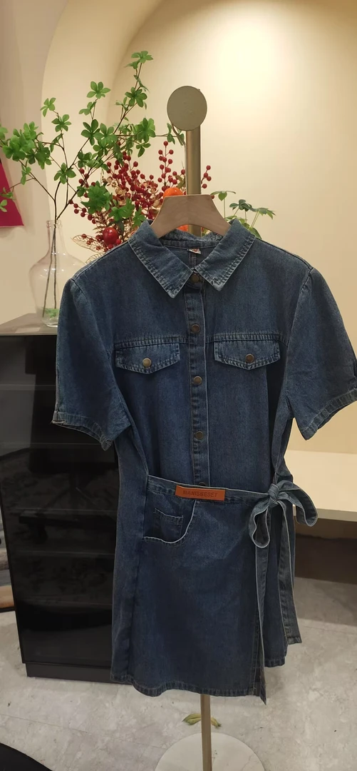 K580  显瘦甜美夏季系带短袖高腰连衣裙拼接时髦小姨风