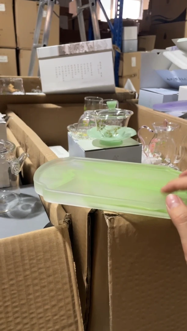 琉璃茶盘绿色长方