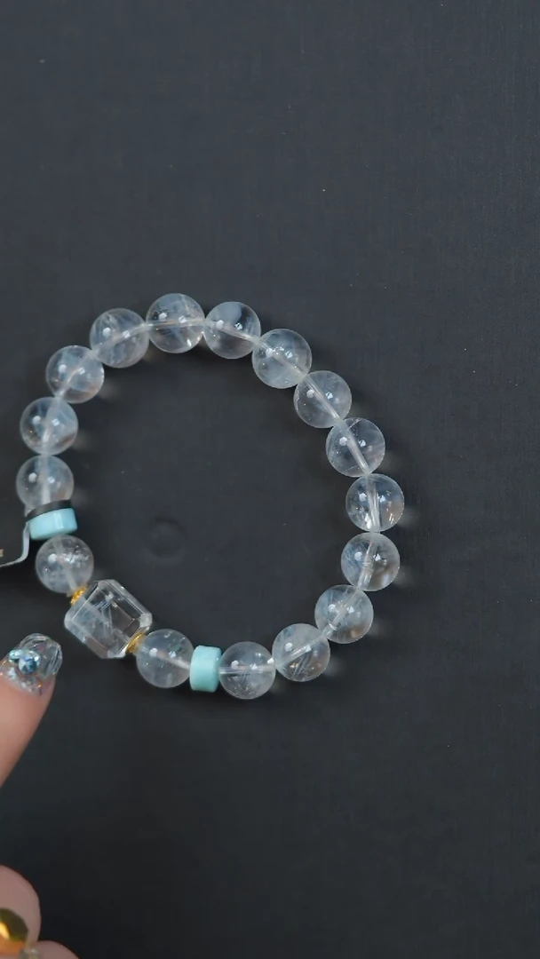 水晶珠宝半成品未镶嵌E2665蓝针天使的羽毛水晶手串
