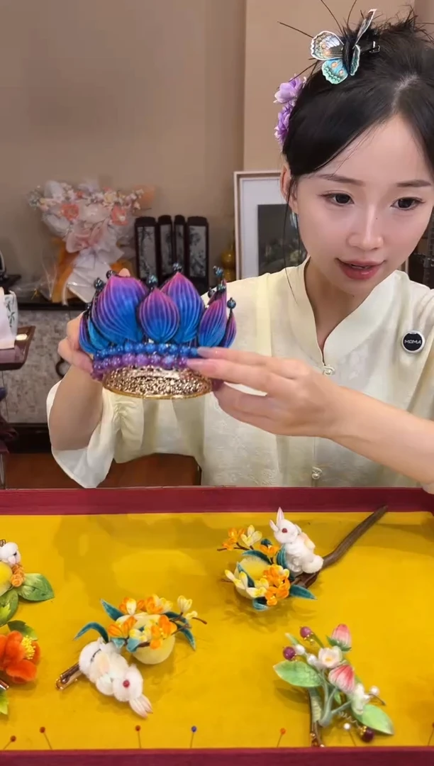 刺绣非遗绒花（发饰）