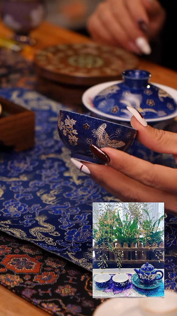 【闪购商品】洒蓝釉纯手绘茶杯