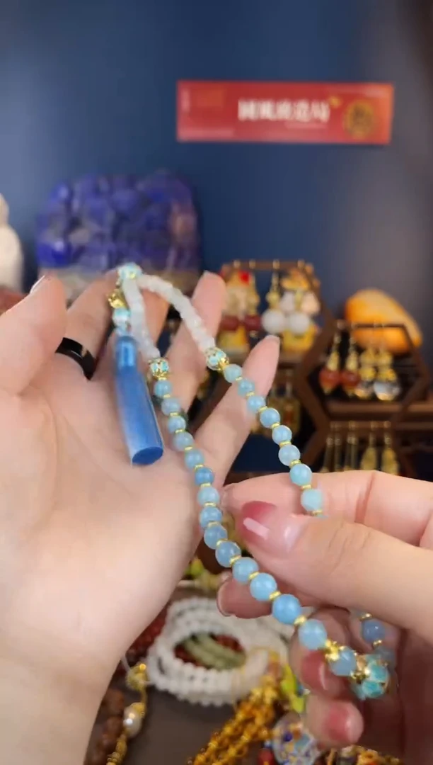 合金海蓝宝石车挂心**仙，海蓝宝手机链