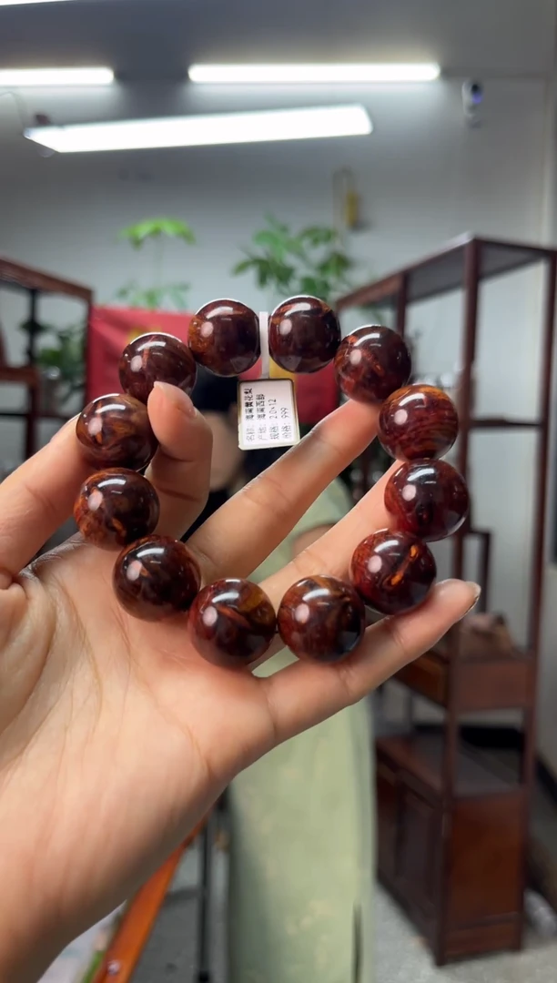 黄花梨/降香黄檀2.0瘤疤妖纹海南黄花梨紫油梨手串（488）