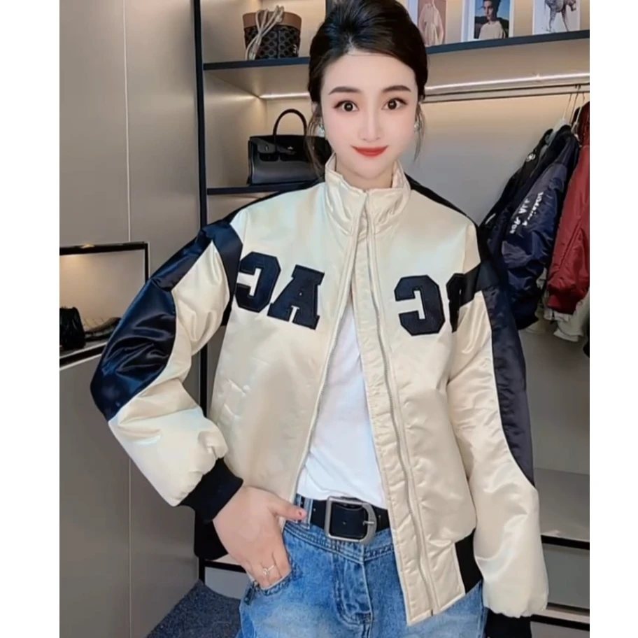 【紫竹轩优选夹棉】026拼色棒球服外套字母贴标撞色夹克立领