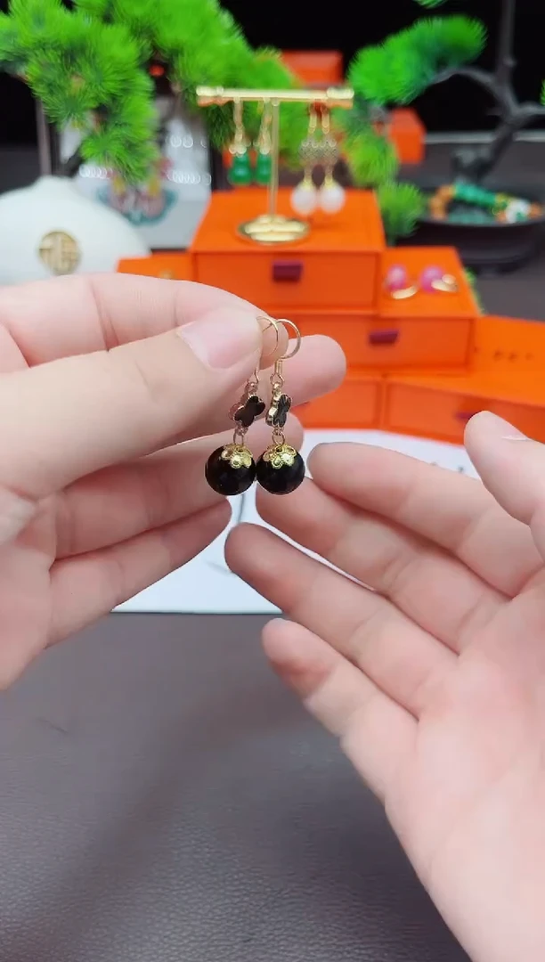 【闪购商品】黑曜岩耳饰银S925镶嵌204000