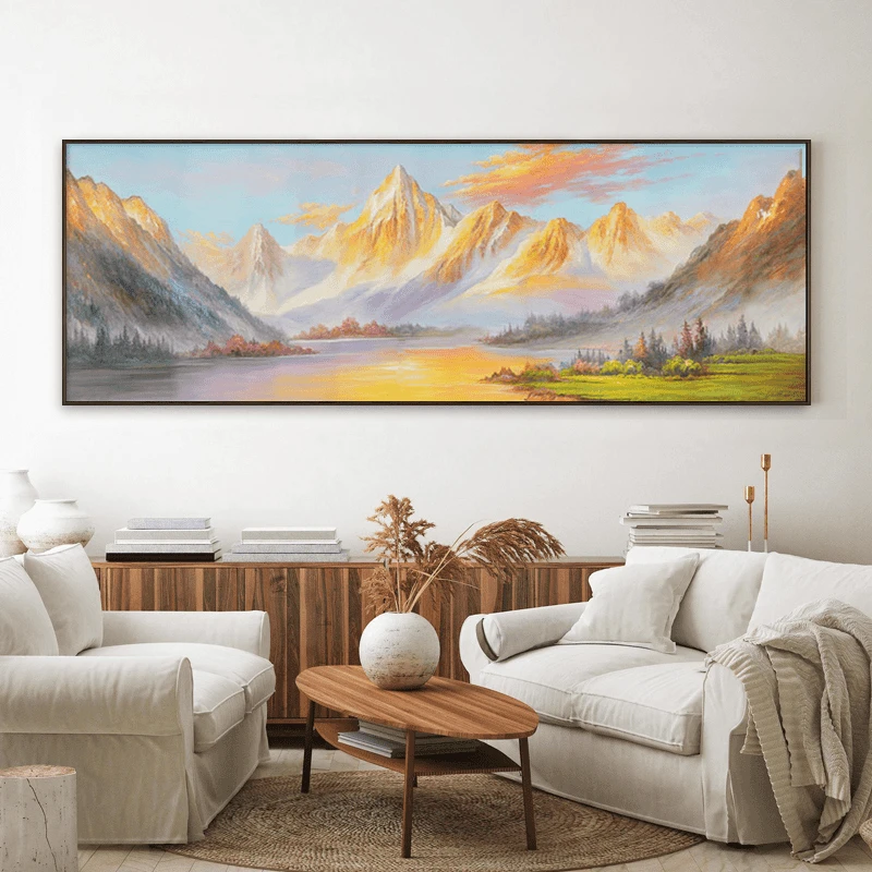 山水客厅沙发轻奢现代简约横版风景晶瓷装饰画抽象装饰画时尚精选