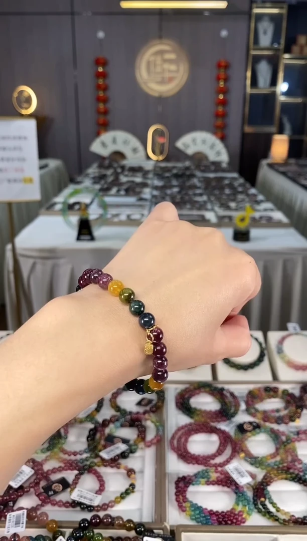 未镶嵌老矿碧玺彩虹单圈手串7mm+碧玺hon多样性发货一条