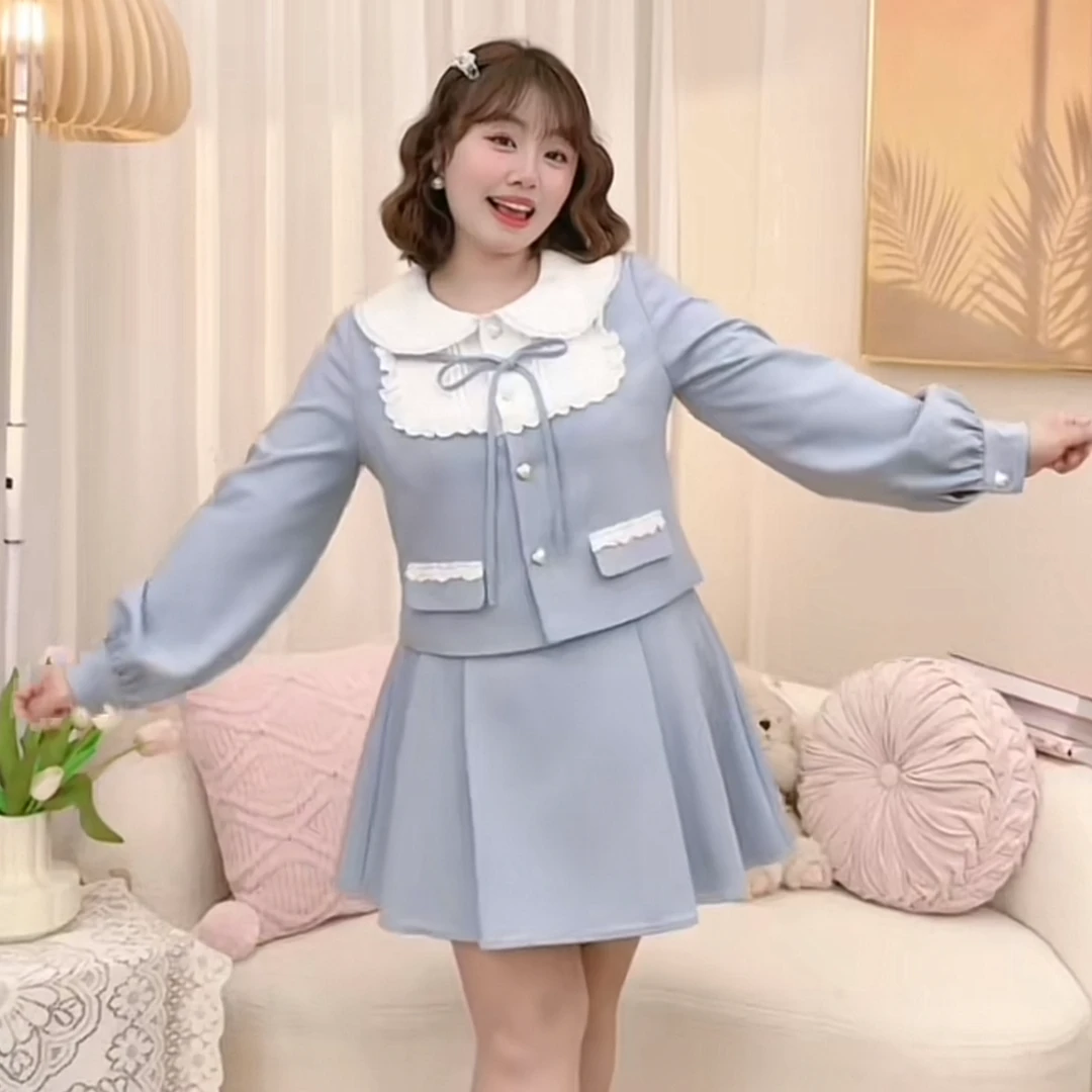 D030【特惠半价】叶子定制大码甜妹学院风韩版秋款长袖上衣套装