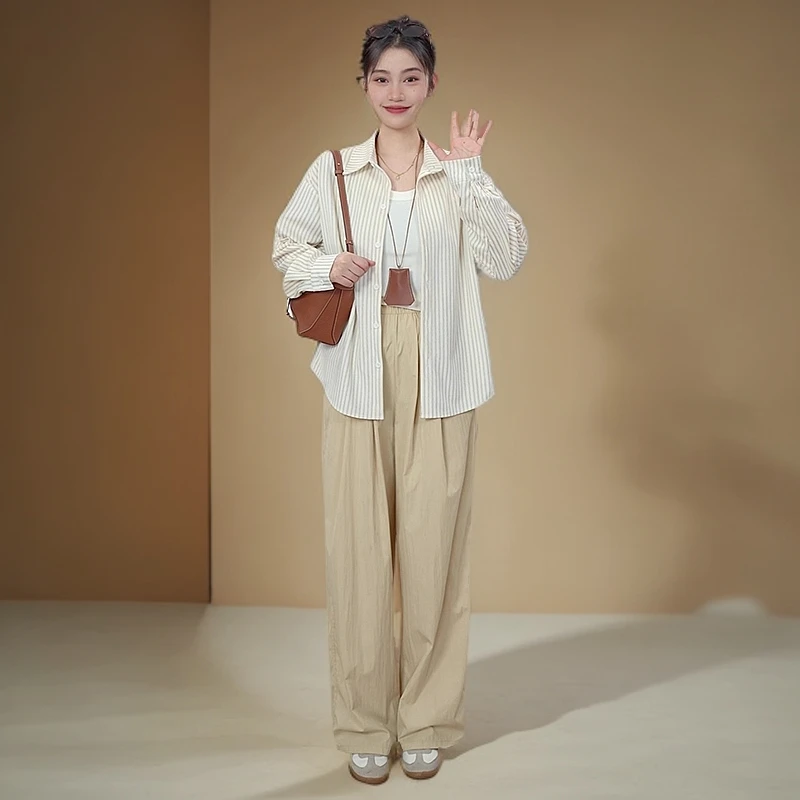 法式时尚气质丝绒磨毛条纹衬衫女春季长袖内搭衬衣上衣夏季薄款