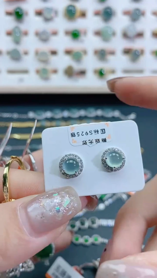 银S925镶嵌翡翠耳饰天然翡翠