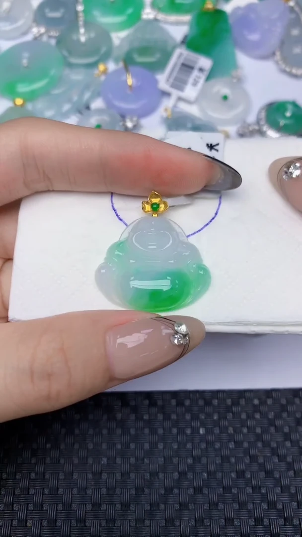 颈饰18K金镶嵌翡翠天然缅甸翡翠a货百元以上9元证书费自理