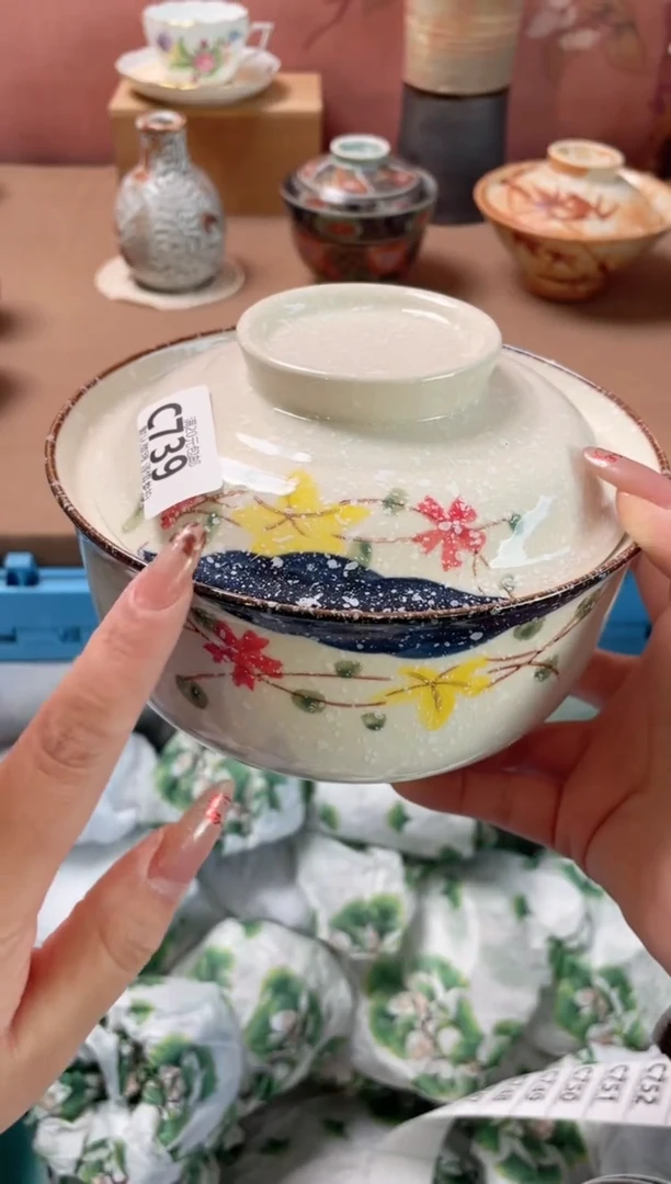 瓷片白色花泡面碗