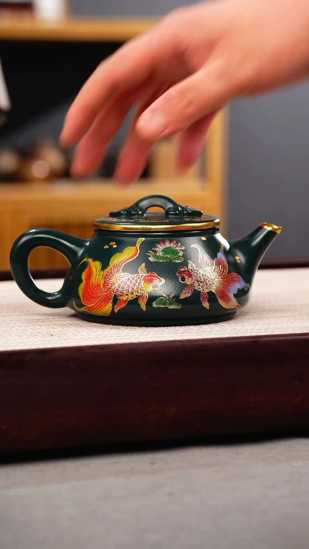 茶壶紫砂苏门答腊青 剑流石瓢 锦鲤珐琅彩