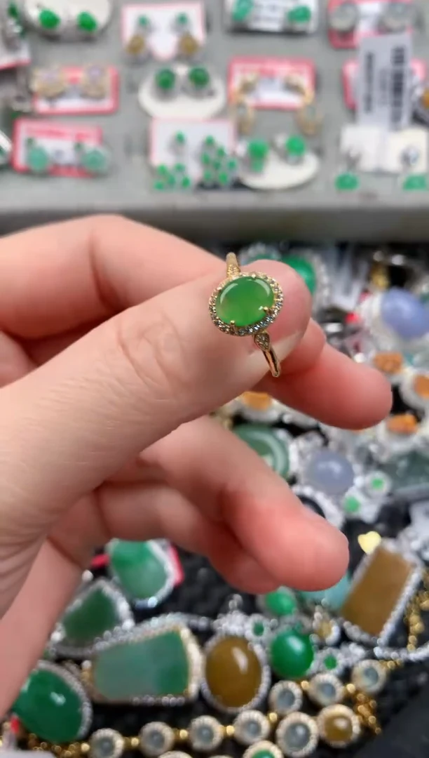 银S925镶嵌戒指翡翠999---3