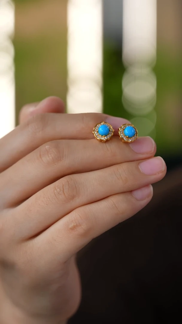 银S925镀金镶嵌绿松石耳饰秒拍号19