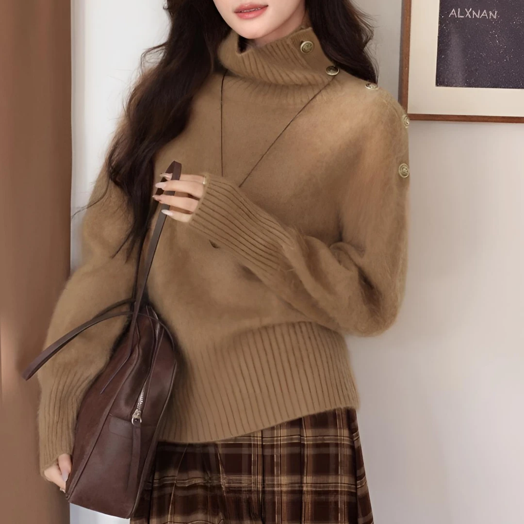 【岩心】大码女装300斤胖MM高时尚堆领洋气氛围感设计感针织衫882