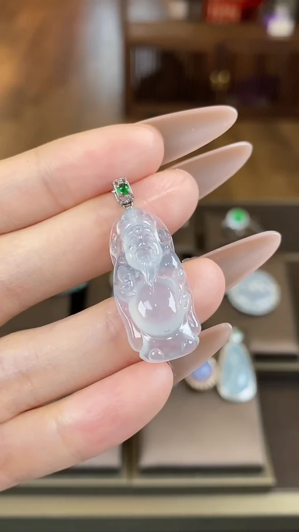 【闪购商品】翡翠吊坠(不含链)18K金镶嵌翡翠财神爷