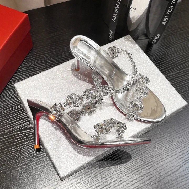 【Zyan推荐】2025夏季新款水钻高跟凉鞋女细跟仙女风透明一字带凉拖