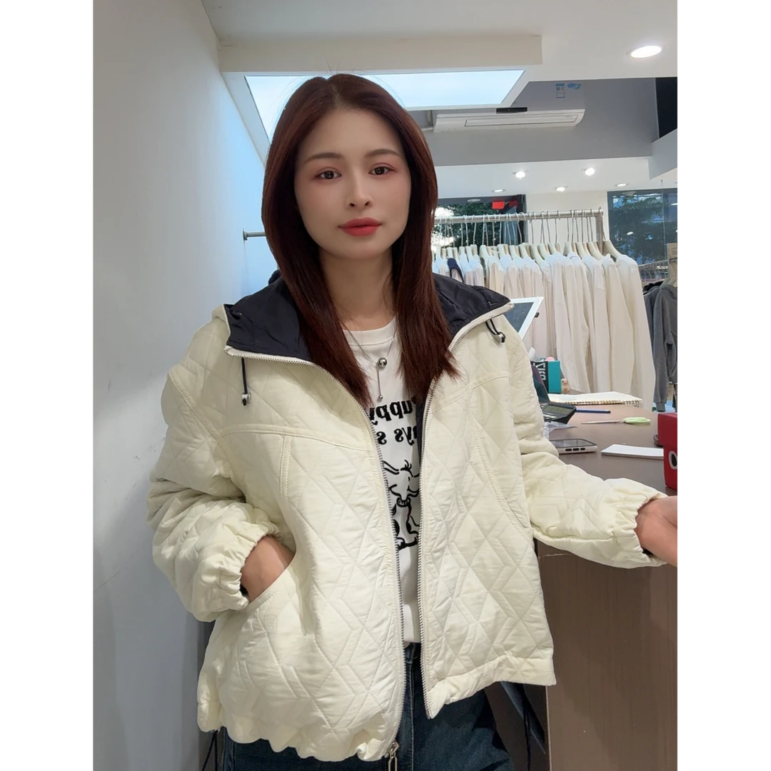 萱萱楚【压纹连帽外套】夹棉加厚时尚百搭下摆收外套5369097 120803