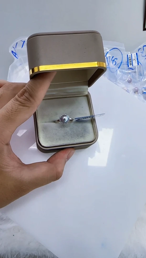 银S925镶嵌海水珍珠DA珍珠戒指7-8 a217