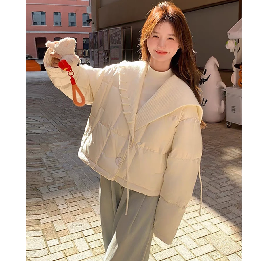 YR24800M拼针织翻领短款羽绒服