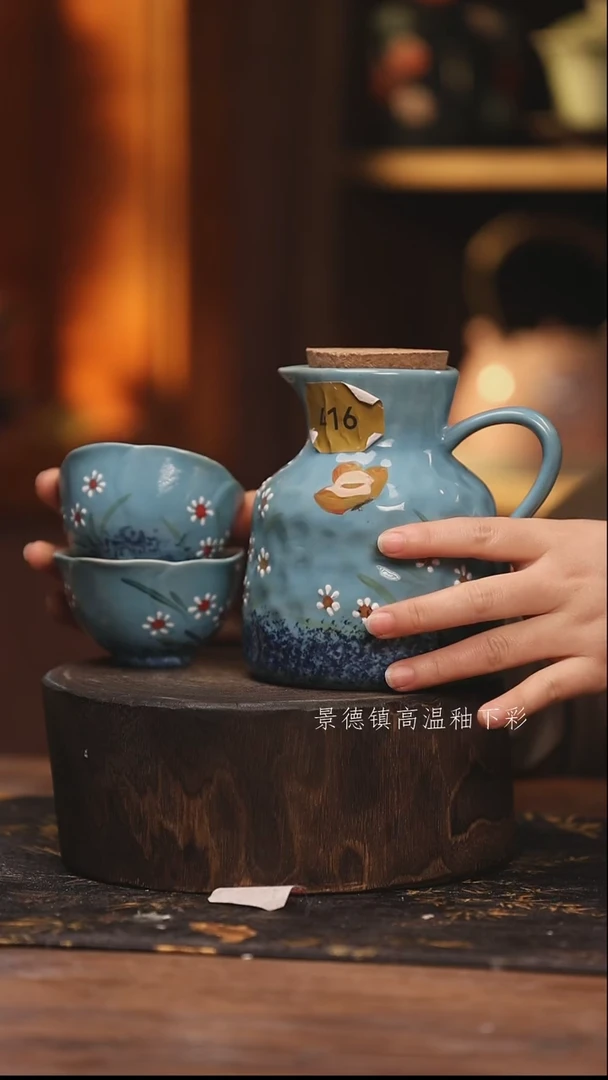 陶瓷景德镇高温釉下手绘陶瓷@L416@