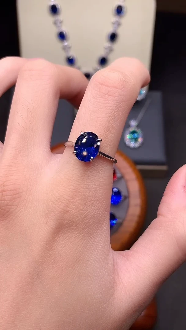 戒指蓝宝石银S925镶嵌...