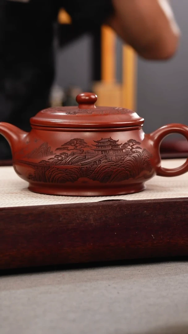 茶壶紫砂龙血砂 明炉 刻绘